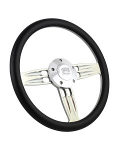 Forever Sharp ® - 14 Inch Polished Double Barrel Steering Wheel With Black Vinyl Half Wrap Grip (1002-B), Main Image