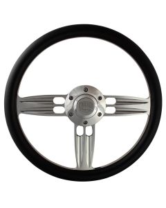 Forever Sharp ® - 14 Inch Polished Double Barrel Steering Wheel With Carbon Fiber Vinyl Vinyl Half Wrap Grip (1002-CFV)