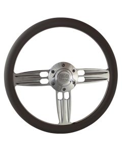 Forever Sharp ® - 14 Inch Polished Double Barrel Steering Wheel With Grey Vinyl Half Wrap Grip (1002-GR)