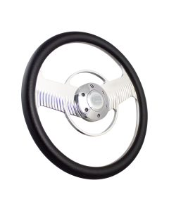 Forever Sharp ® - 14 Inch Polished Solar Eclipse Steering Wheel with Black Vinyl Half Wrap Grip (1003-HW14B)