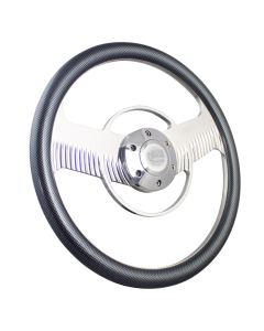 Forever Sharp ® - 14 Inch Polished Solar Eclipse Steering Wheel with Carbon Fiber Vinyl Half Wrap Grip (1003-HW14CF)