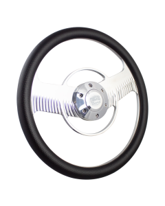 Forever Sharp ® - 14 Inch Polished Solar Eclipse Steering Wheel with Carbon Fiber Vinyl Vinyl Half Wrap Grip (1003-HW14CFV), Main Image