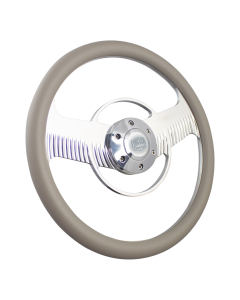 Forever Sharp ® - 14 Inch Polished Solar Eclipse Steering Wheel with Grey Vinyl Half Wrap Grip (1003-HW14GR), Main Image