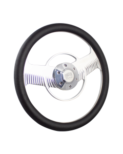 Forever Sharp ® - 14 Inch Polished Solar Eclipse Steering Wheel with Leather Vinyl Half Wrap Grip (1003-HW14LEATHER)