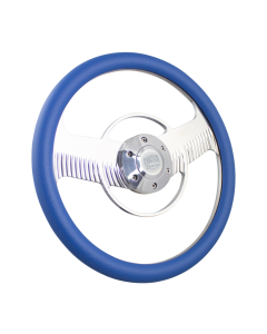 Forever Sharp ® - 14 Inch Polished Solar Eclipse Steering Wheel with Sky Blue Vinyl Half Wrap Grip (1003-HW14SB)