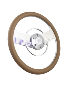 Forever Sharp ® - 14 Inch Polished Solar Eclipse Steering Wheel with Tan Vinyl Half Wrap Grip (1003-HW14T), Main Image