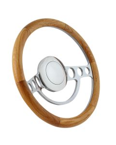 Forever Sharp 14 Inch Chrome Nostalgia Steering Wheel With Oak Half Wrap Grip 1004-HW14UO, Main Image