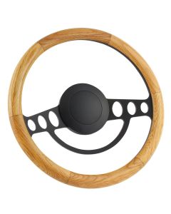 Forever Sharp 14 Inch Black Nostalgia Steering Wheel With Oak Half Wrap Grip 1005-HW14UO, Main Image
