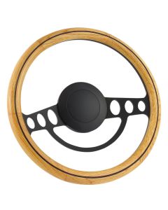 Forever Sharp ® - 14 Inch Black Nostalgia Steering Wheel With Oak And Center Burn Half Wrap Grip (1005-HW14UOB)