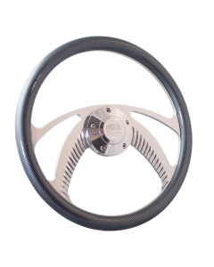 Forever Sharp ® - 14 Inch Polished Archer Steering Wheel with Carbon Fiber Vinyl Half Wrap Grip (1006-HW14CF), Main Image