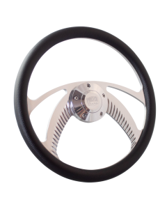 Forever Sharp ® - 14 Inch Polished Archer Steering Wheel with Carbon Fiber Vinyl Vinyl Half Wrap Grip (1006-HW14CFV)