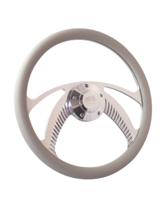 Forever Sharp ® - 14 Inch Polished Archer Steering Wheel with Grey Vinyl Half Wrap Grip (1006-HW14GR), Main Image