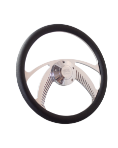 Forever Sharp ® - 14 Inch Polished Archer Steering Wheel with Leather Vinyl Half Wrap Grip (1006-HW14LEATHER)