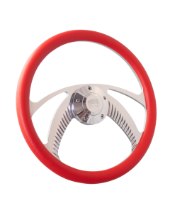 Forever Sharp ® - 14 Inch Polished Archer Steering Wheel with Red Vinyl Half Wrap Grip (1006-HW14RD)