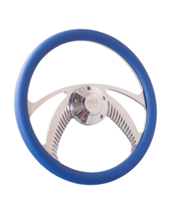 Forever Sharp ® - 14 Inch Polished Archer Steering Wheel with Sky Blue Vinyl Half Wrap Grip (1006-HW14SB)