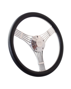 Forever Sharp ® - 14 Inch Polished Discord Banjo Steering Wheel with Black Vinyl Half Wrap Grip (1007-HW14B), Main Image