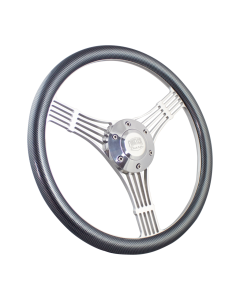 Forever Sharp ® - 14 Inch Polished Discord Banjo Steering Wheel with Carbon Fiber Vinyl Half Wrap Grip (1007-HW14CF)