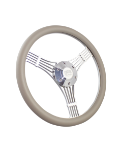 Forever Sharp ® - 14 Inch Polished Discord Banjo Steering Wheel with Grey Vinyl Half Wrap Grip (1007-HW14GR), Main Image