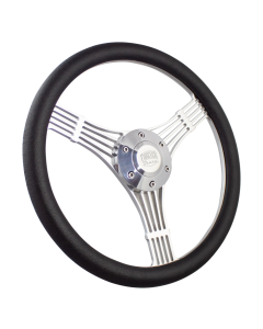 Forever Sharp ® - 14 Inch Polished Discord Banjo Steering Wheel with Leather Vinyl Half Wrap Grip (1007-HW14LEATHER)