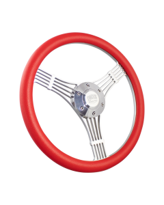Forever Sharp ® - 14 Inch Polished Discord Banjo Steering Wheel with Red Vinyl Half Wrap Grip (1007-HW14RD)