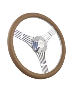 Forever Sharp ® - 14 Inch Polished Discord Banjo Steering Wheel with Tan Vinyl Half Wrap Grip (1007-HW14T)