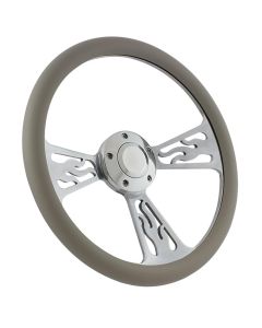 Forever Sharp 14 Inch Polished Flame Steering Wheel With Grey Half Wrap Grip 1096-G, Main Image
