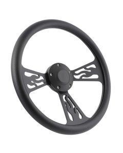 Forever Sharp 14 Inch Black Flame Steering Wheel With Carbon Fiber Vinyl Half Wrap Grip 1097-CFV, Main Image