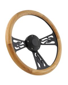 Forever Sharp ® - 14 Inch Black Flame Steering Wheel With Oak Half Wrap Grip (1097-HW14UO) - Main Image