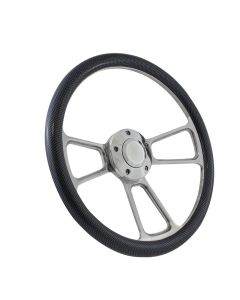 Forever Sharp 14 Inch Polished Muscle Steering Wheel With Carbon Fiber Half Wrap Grip 1098-CF, Main Image