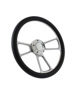 Forever Sharp 14 Inch Polished Muscle Steering Wheel With Carbon Fiber Vinyl Half Wrap Grip 1098-CFV, Main Image