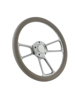 Forever Sharp 14 Inch Polished Muscle Steering Wheel With Grey Half Wrap Grip 1098-G, Main Image