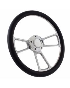 Forever Sharp 14 Inch Polished Muscle Steering Wheel With Leather Half Wrap Grip 1098-L, Main Image