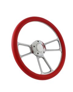 Forever Sharp 14 Inch Polished Muscle Steering Wheel With Red Half Wrap Grip 1098-R, Main Image