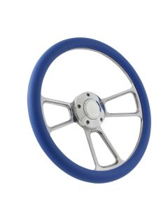 Forever Sharp 14 Inch Polished Muscle Steering Wheel With Blue Half Wrap Grip 1098-SB, Main Image