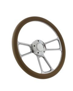 Forever Sharp 14 Inch Polished Muscle Steering Wheel With Tan Half Wrap Grip 1098-T, Main Image