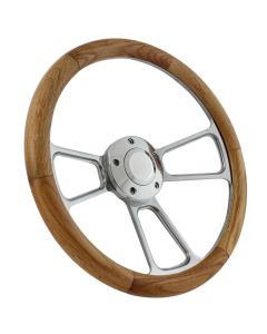 Forever Sharp ® - 14 Inch Polished Billet Muscle Steering Wheel With Oak Half Wrap Grip (1098-HW14UO)