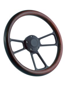 Forever Sharp ® - 14 Inch Black Muscle Steering Wheel With Dark Wood Half Wrap Grip (1099-HW14DW), Main Image