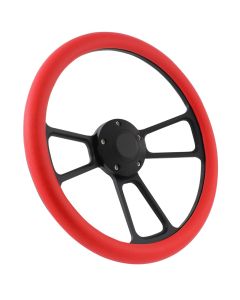 Forever Sharp 14 Inch Black Muscle Steering Wheel With Red Half Wrap Grip 1099-R, Main Image