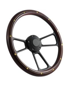 Forever Sharp 14 Inch Black Muscle Steering Wheel With Mahogany And Brass Rivets Half Wrap Grip 1099-SMRB, Main Image