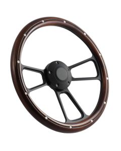 Forever Sharp 14 Inch Black Muscle Steering Wheel With Mahogany And Aluminum Rivets Half Wrap Grip 1099-HW14SMRBA, Main Image