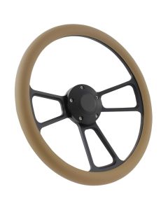 Forever Sharp 14 Inch Black Muscle Steering Wheel With Tan Half Wrap Grip 1099-T, Main Image