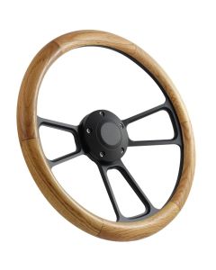 Forever Sharp - 14 Inch Black Muscle Steering Wheel With Oak Half Wrap Grip 1099-HW14UO - Main Image