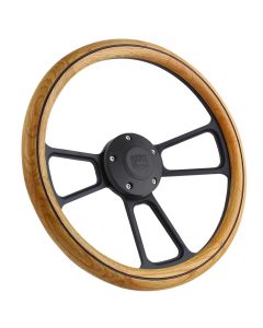 Forever Sharp - 14 Inch Black Muscle Steering Wheel With Oak And Center Burn Half Wrap Grip 1099-HW14UOB - Main Image