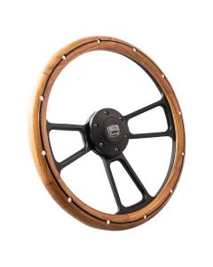 Forever Sharp - 14 Inch Black Muscle Steering Wheel With Oak And Aluminum Rivets And Center Burn Half Wrap Grip 1099-HW14UORBA - Main Image