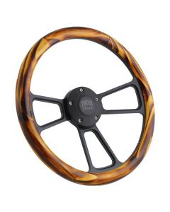 Forever Sharp ® - 14 Inch Black Muscle Steering Wheel With Flame Pine Half Wrap Grip (1099FP), Main Image