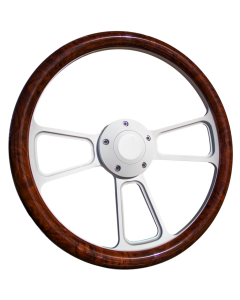 Forever Sharp ® - 14 inch White Muscle Steering Wheel With Burlwood Vinyl Wrap Grip (1100-HW14BW) - Main Image
