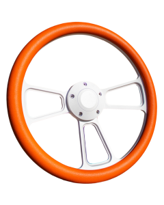Forever Sharp ® - 14 inch White Muscle Steering Wheel With Orange Vinyl Wrap Grip (1100-HW14OR) - Main Image
