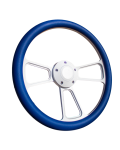 Forever Sharp ® - 14 inch White Muscle Steering Wheel With Royal Blue Vinyl Wrap Grip (1100-HW14RB) - Main Image