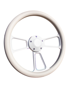 Forever Sharp ® - 14 inch White Muscle Steering Wheel With White Vinyl Wrap Grip (1100-HW14W) - Main Image