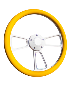 Forever Sharp ® - 14 inch White Muscle Steering Wheel With Yellow Vinyl Wrap Grip (1100-HW14Y) - Main Image